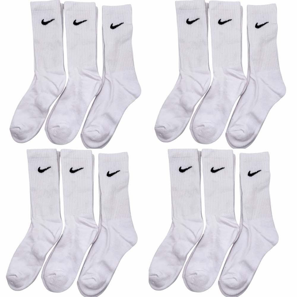 12 Pairs NWOT NIKE Everyday Cotton Crew Socks WHITE Dri Fit Size M & L